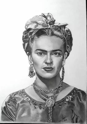 Retrato artístico a lápiz de Frida Kahlo