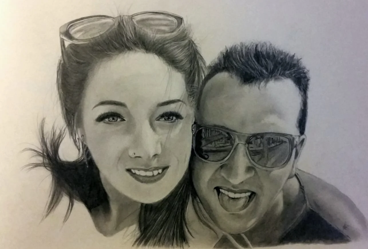 Retrato de pareja personalizado a l&aacute;piz desde fotograf&iacute;a