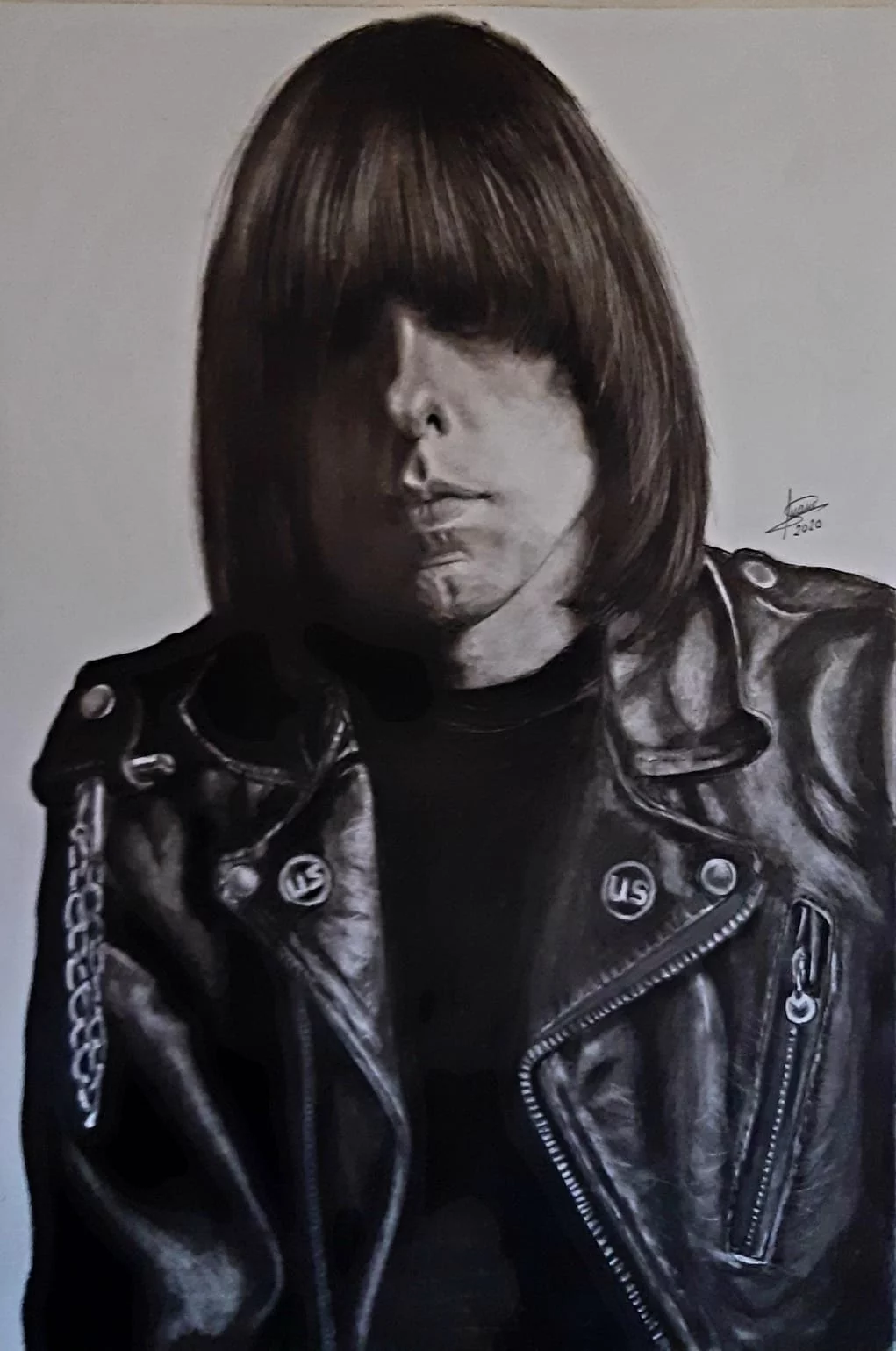 Retrato musical personalizado de Johnny Ramone a lápiz