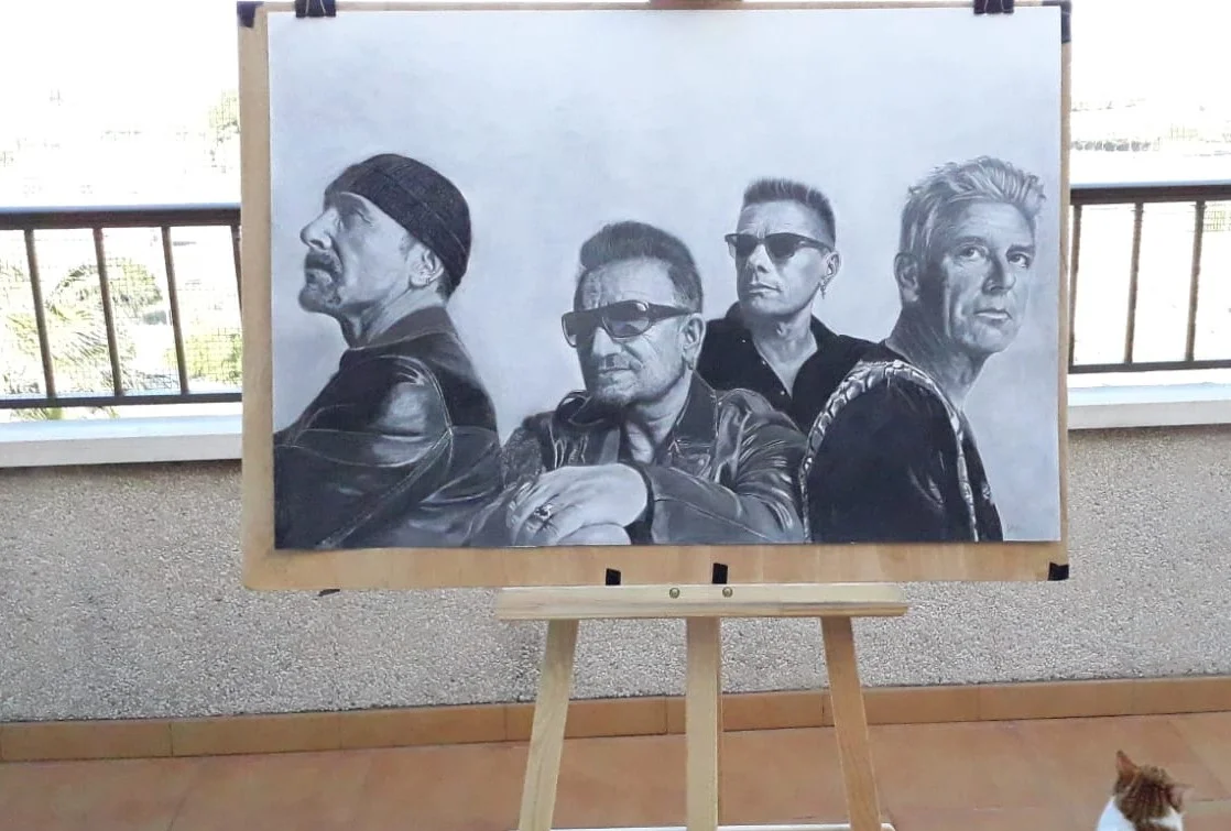 Retrato realista de U2 en tamaño 70x100 cm