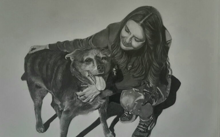RETRATO A L&Aacute;PIZ CHICA Y SU PERRO