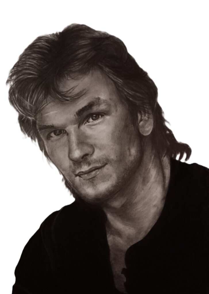 Patrick Swayze, retrato realista a lápiz