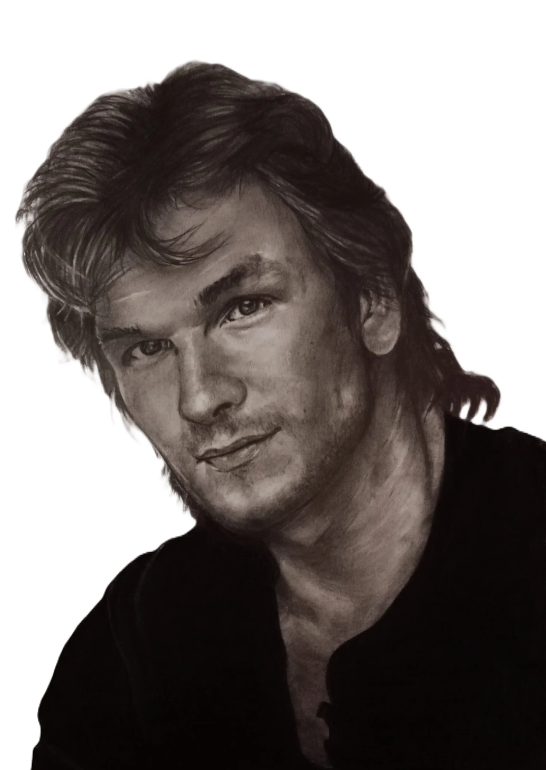 Retrato realista de Patrick Swayze a l&aacute;piz de grafito tama&ntilde;o A3