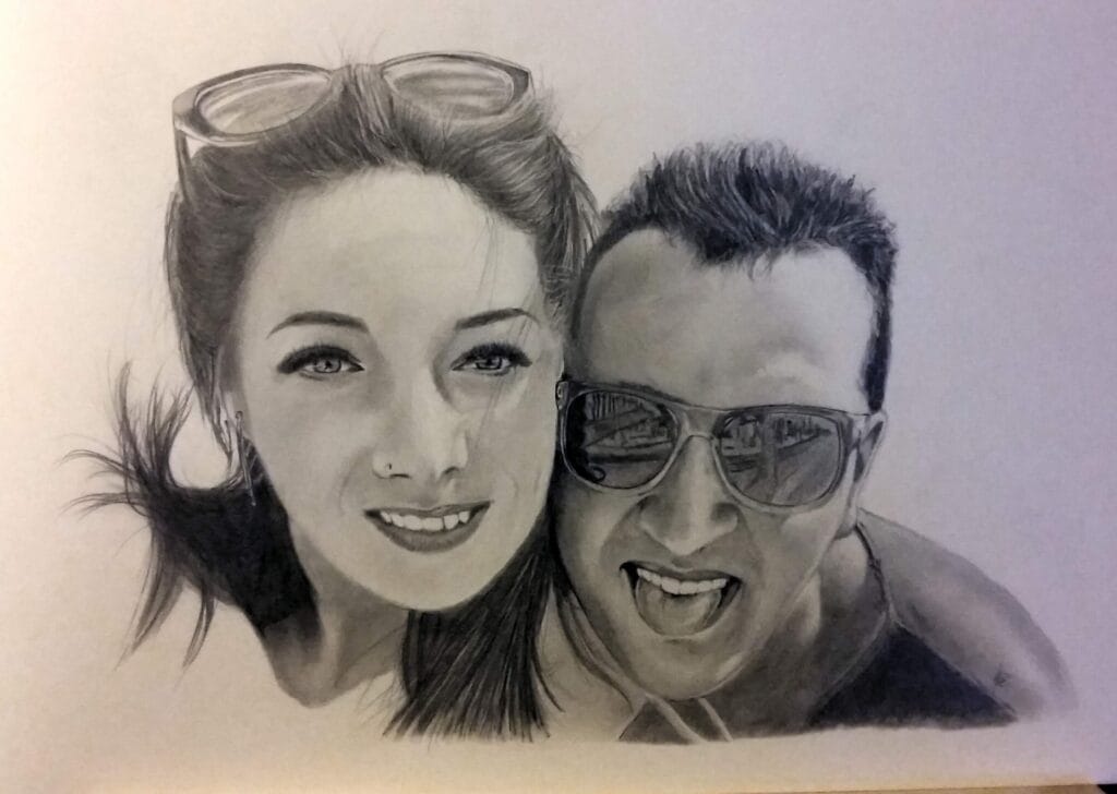 Retrato de parejas a lápiz 