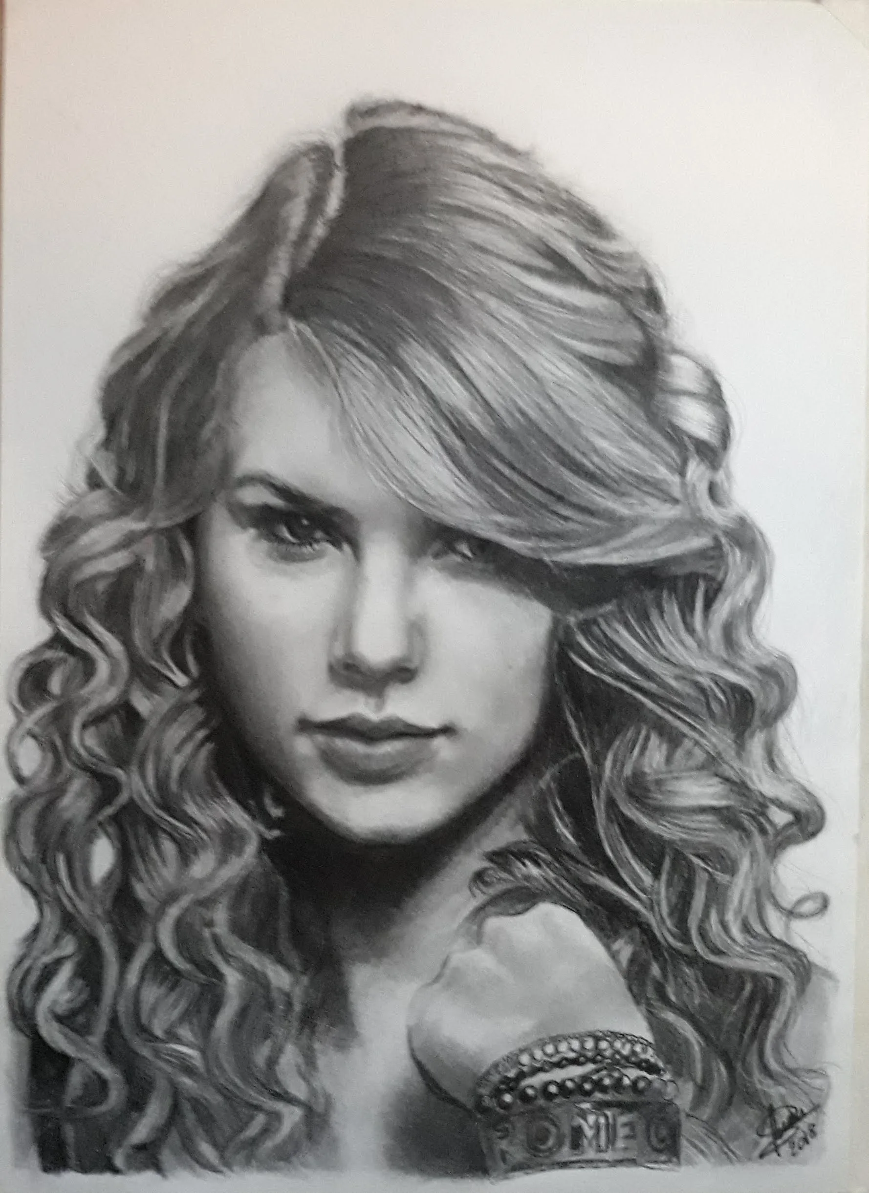 Retrato realista de Taylor Swift a l&aacute;piz de grafito tama&ntilde;o A3