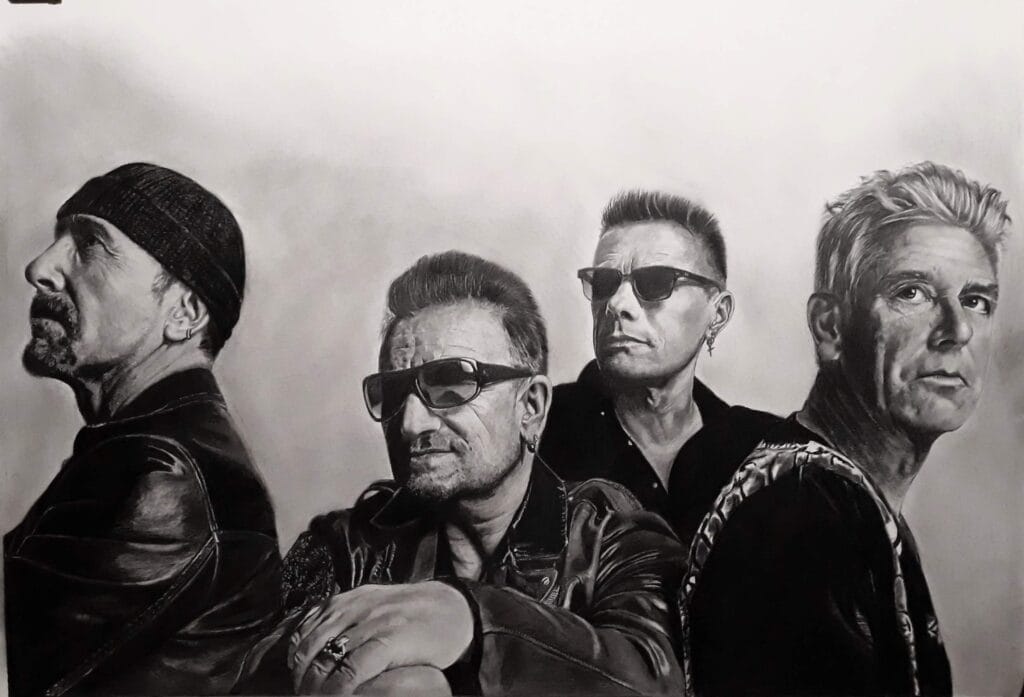 retrato realista en familia u2