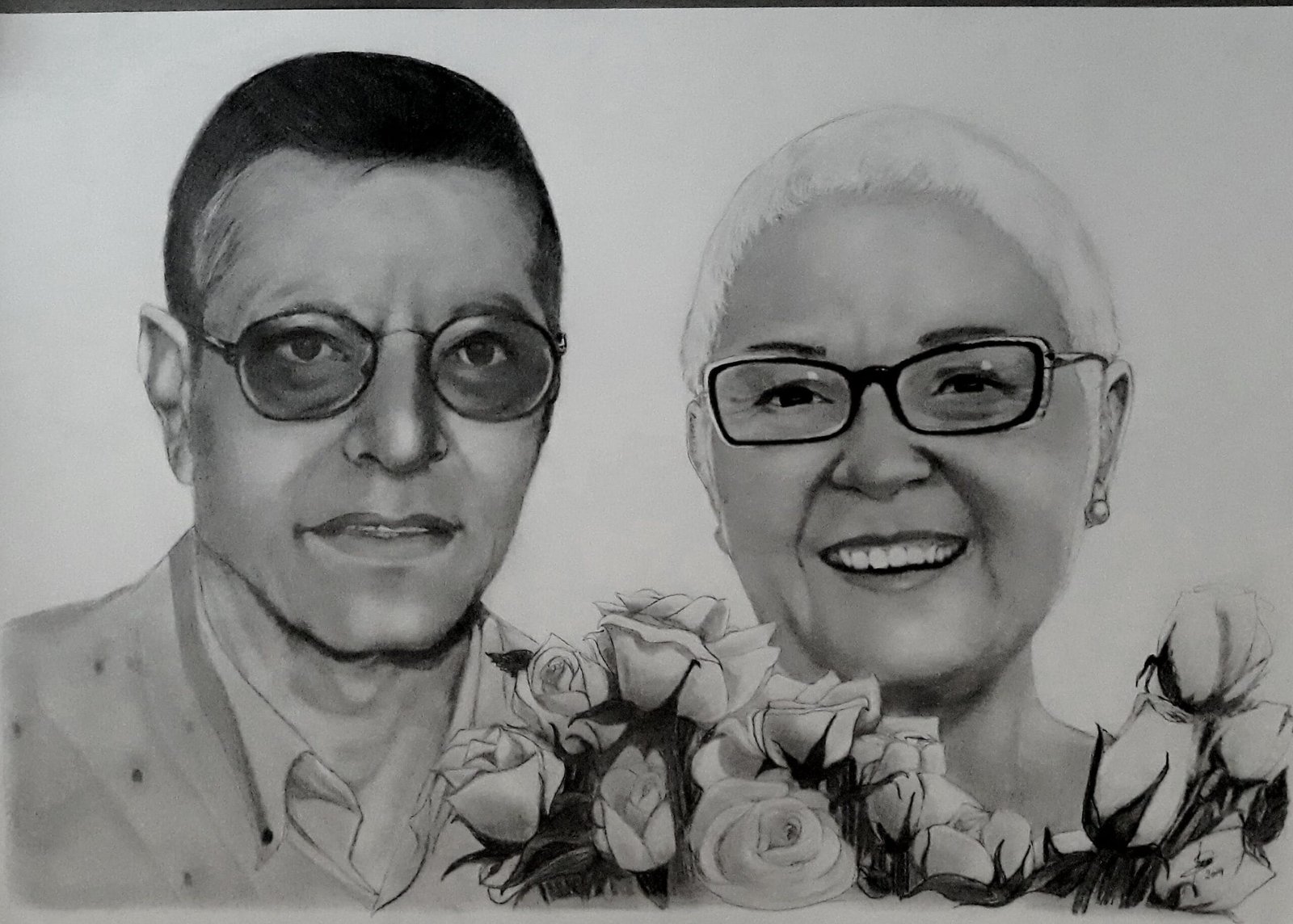 Retrato conmemorativo a lápiz grafito para aniversario familiar