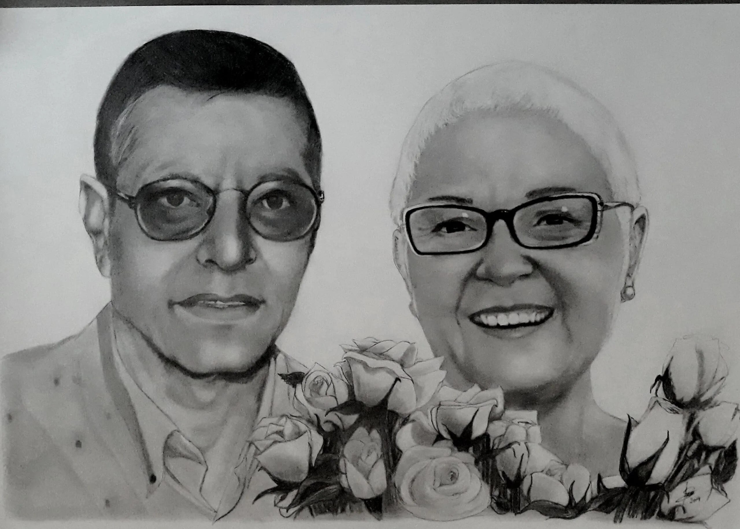 Retrato conmemorativo a lápiz grafito para aniversario familiar