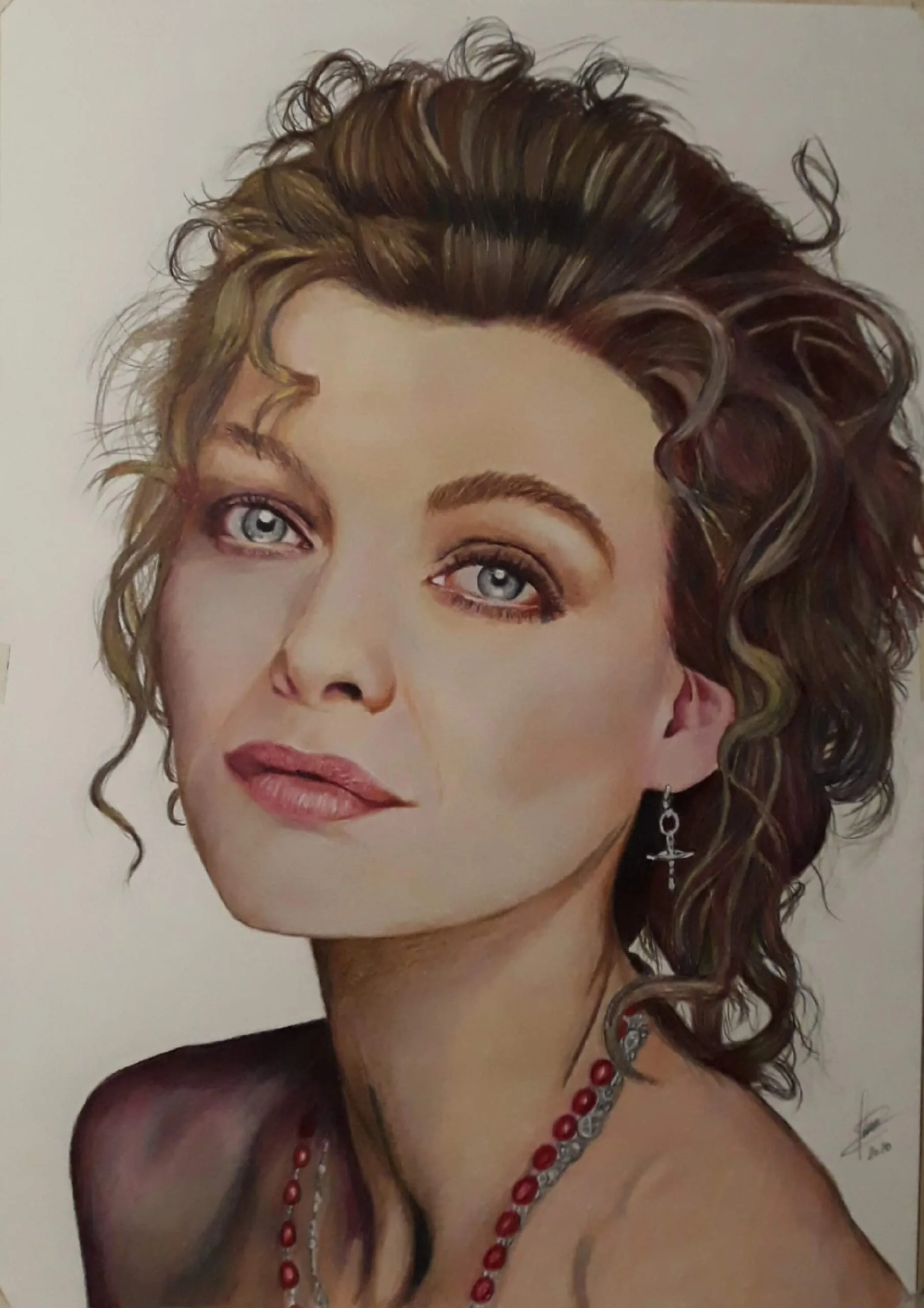 Retrato realista a color de Michelle Pfeiffer en l&aacute;pices de colores tama&ntilde;o A3