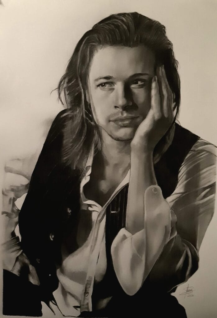 qué foto elegir para un retrato realista Brad Pitt