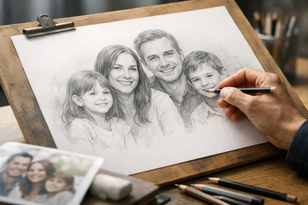 Retrato familiar a lápiz: cómo acertar