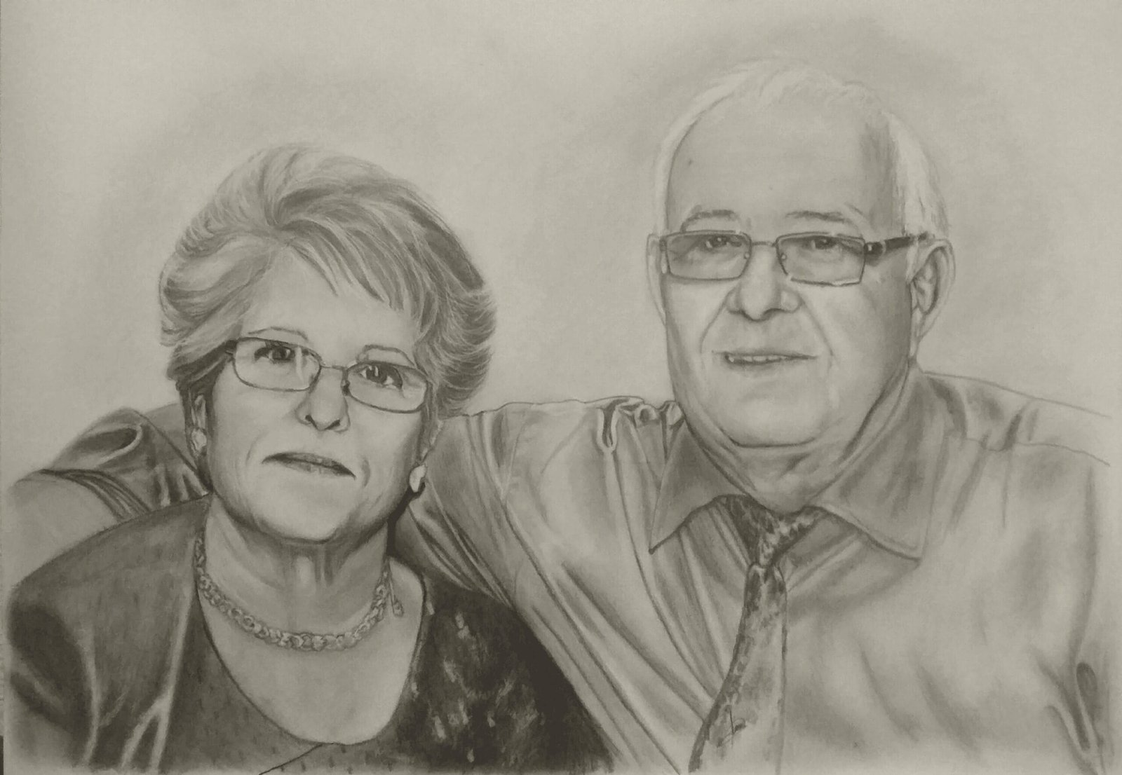Retrato realista de pareja a lápiz grafito tamaño A2 por Artallapis Juan